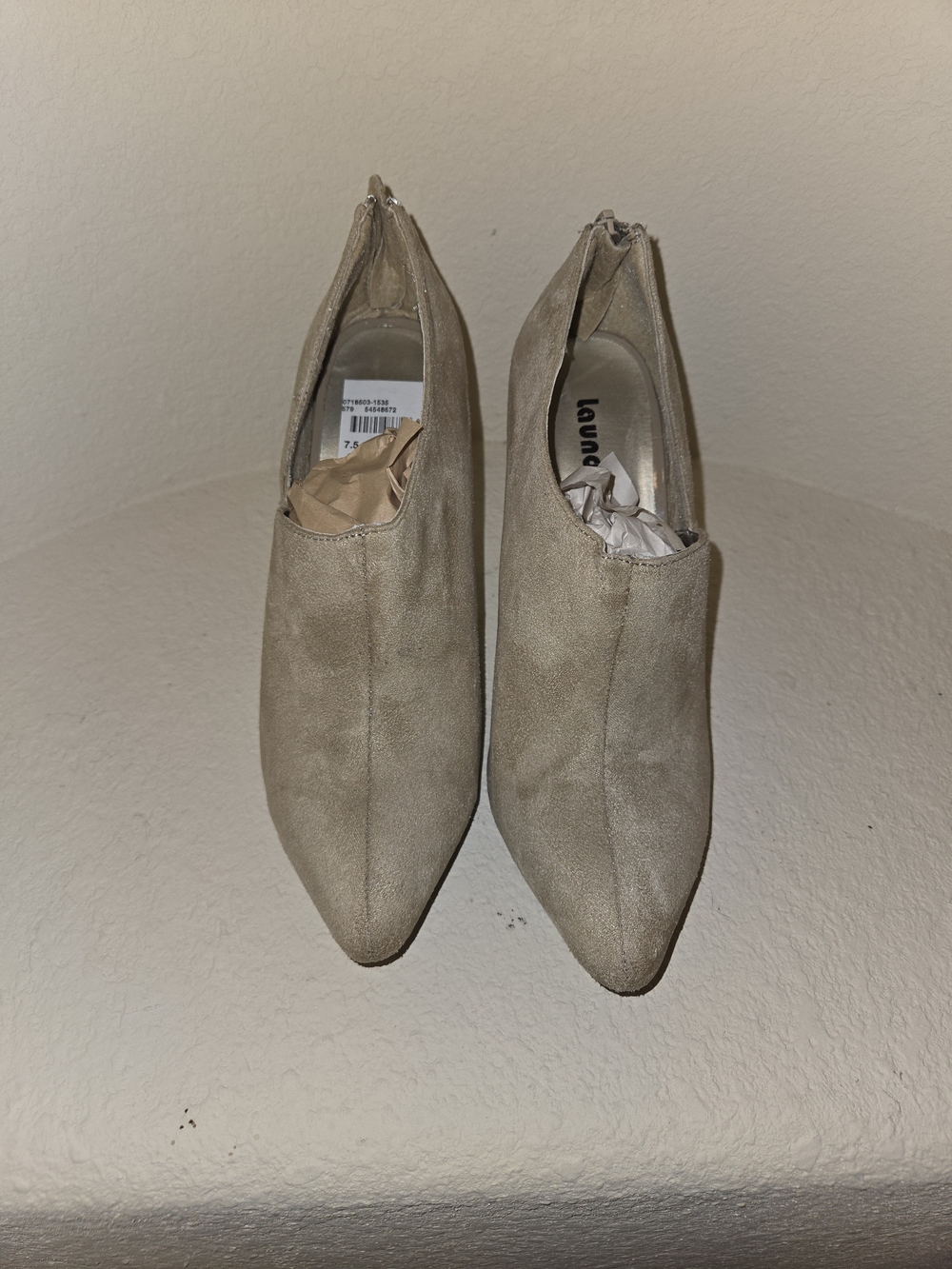 Beige Faux Suede fabric Pointed Toe Ankle Boots